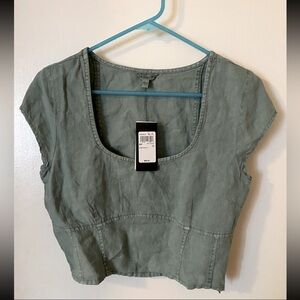 Guess-Women's-100% Linen-Sage Green-Crop Corset Style Top-Size Small